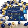 Navy Blue Birthday Confetti Balloons Kit Set 50 Pieces Photography Backdrop Banner Package for Boys Girls Men Women Birthday Party Decorations