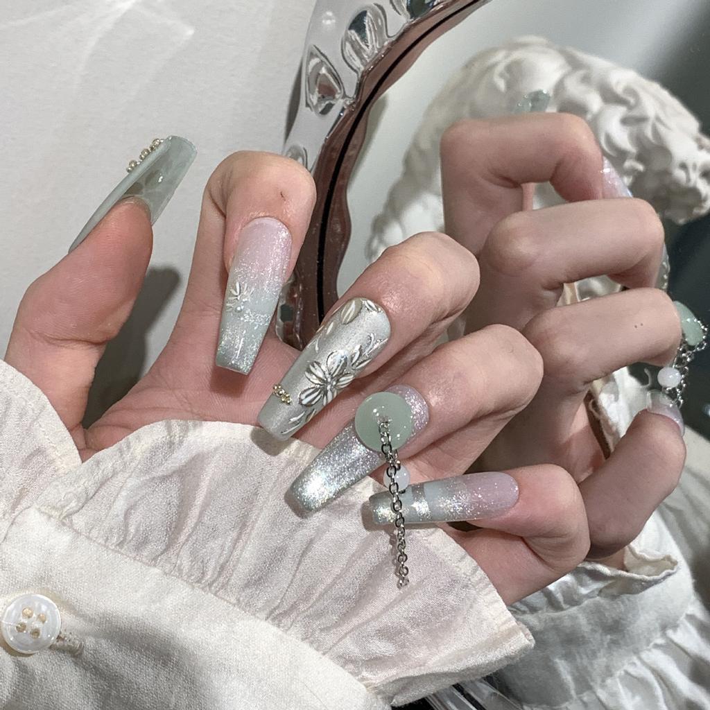 Украшения и Нефрит Высококлассное Чувство Носимая Броня Расписанное Вручную Волшебное Зеркало Маленький Кошачий Глаз Нейл-арт Цепь Пряжка Мира Накладные Ногти