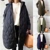 Fall Winter Women Jacket Hooded Zip-up Rhombus Texture Thin Padded Long Sleeves