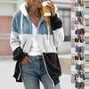 Women's Loose Large Size Plush Multicolor Paneled Hooded Zip Jacket