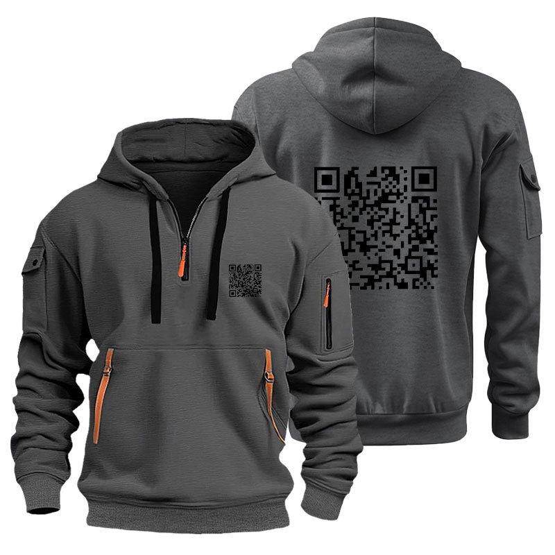 Модная худи с QR-кодом: Мужская толстовка-куртка с бархатом