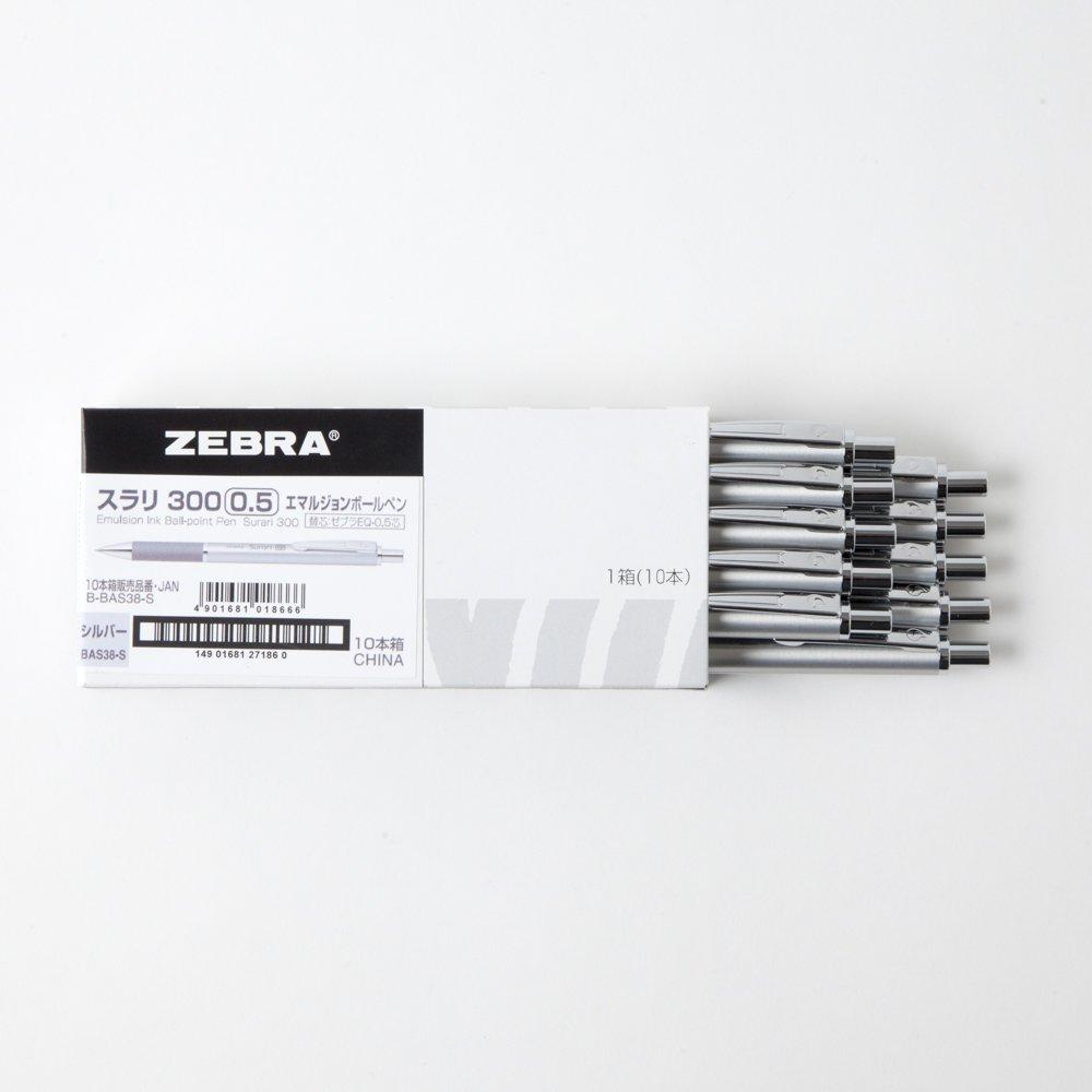 Zebra Слизь 300 Шариковая ручка 10 Масляная ручка, 0,5 мм, Серебристый, Ручки, B-BAS38-S