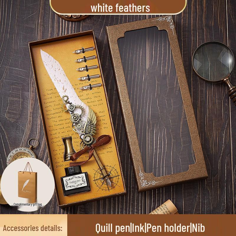 European Steampunk Quill and Ink Set with Wax Seal - Retro Fountain Pen Gift Box for Birthdays
