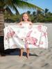 Minimalist ocean lifestyle printed beach towel-soft microfiber, quick drying, oversized fit beach towel, pink turtle beach towel