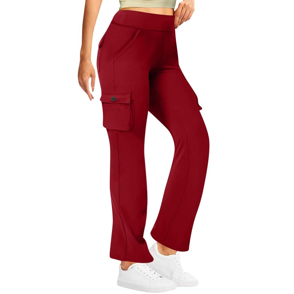 Женские модные космические боковые карманы, эластичная талия, пуговицы, однотонные брюки с несколькими карманами