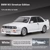 2025 1:24 BMW M3 1988 Street Car Diecast Alloy Metal Model Car 3 Gears Pull Back Steering Collection Hobby Decoration Ornaments Boys Children Gift Toy