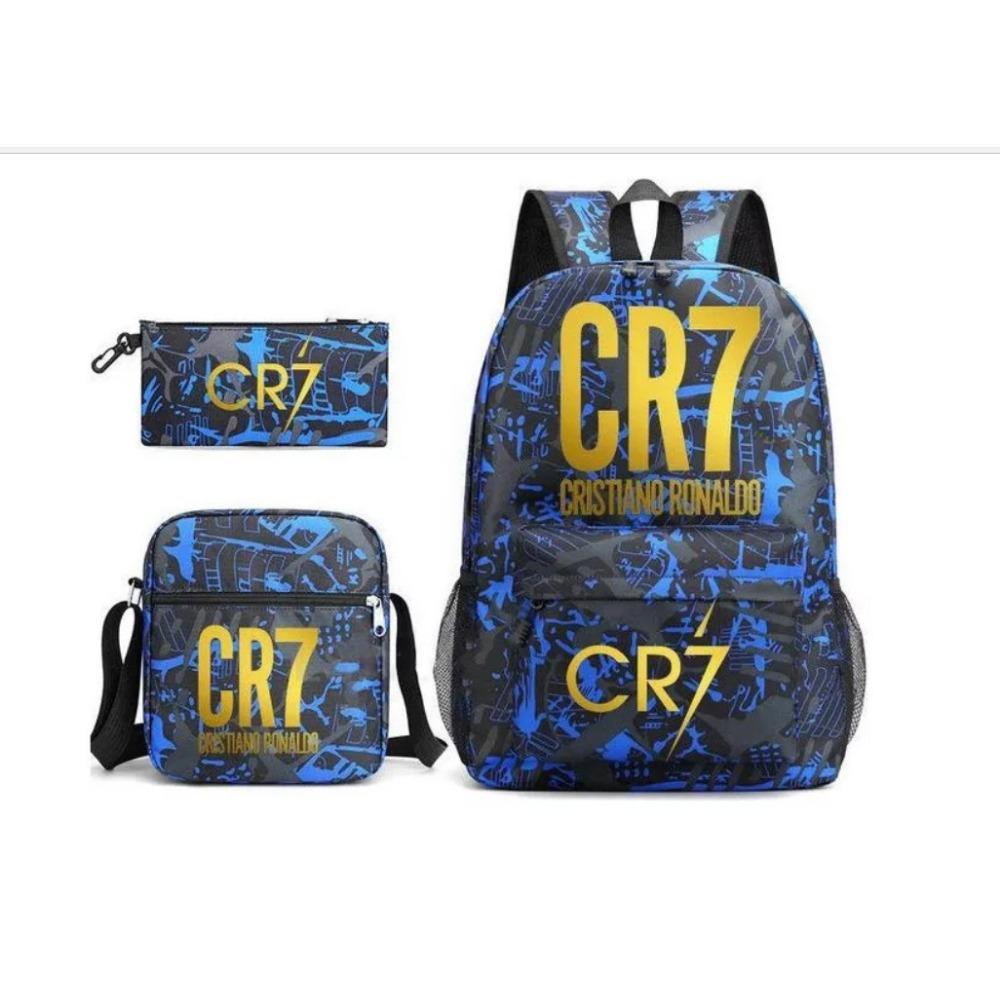 CR7C Рюкзак Luo Спортивная периферия Рюкзак с принтом Детский студенческий школьный рюкзак Наплечная сумка Пенал Набор из трех предметов