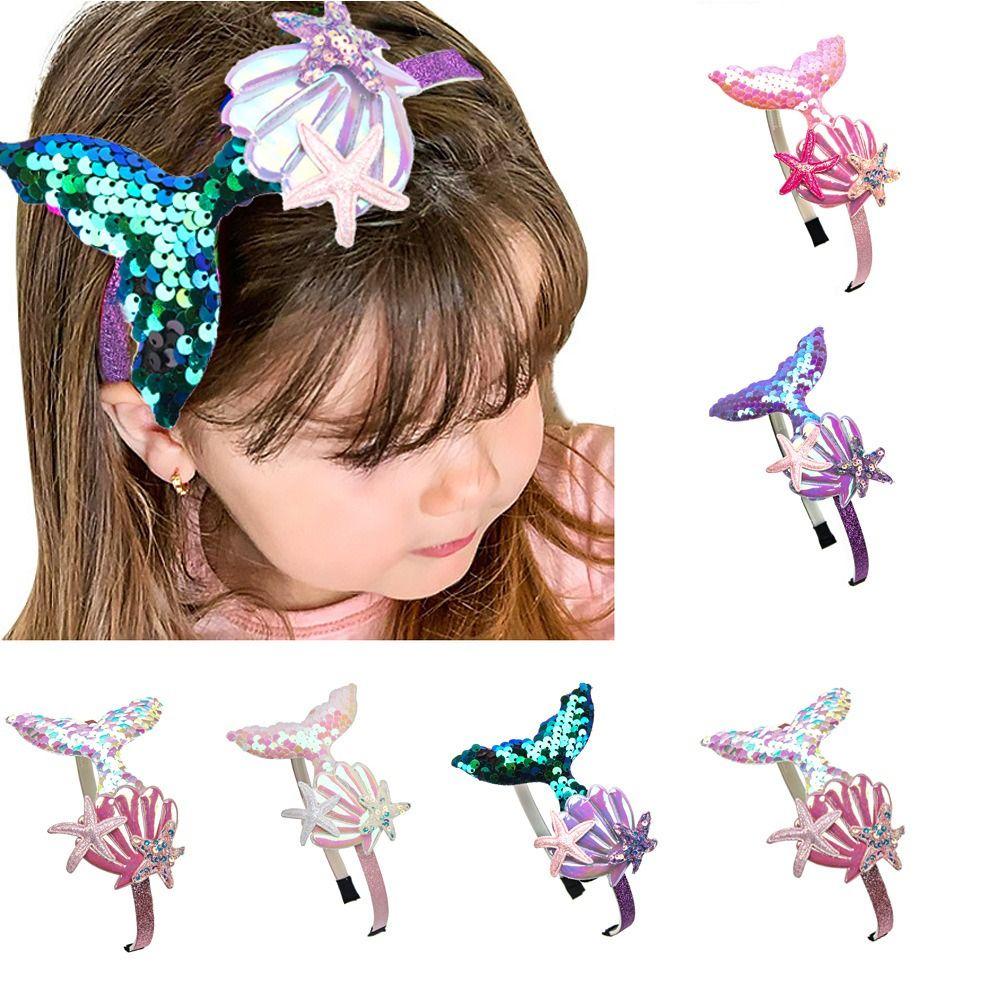 Sweet Mermaid Hair Bands Princess Girls Headwear Glitter Sequin Shells Headband