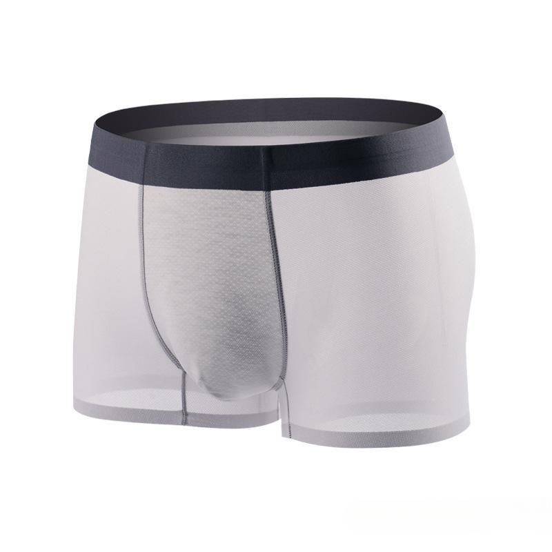 Трусы-боксеры из ледяного шелка с ультратонкой сеткой и бесшовными плоскими углами, быстросохнущие и дышащие, мужское короткое нижнее белье