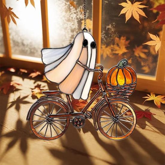 Halloween Ghost Ride Ornament with Lanyard Solar Trap Witch Hat Pumpkin Passenger Hanging Pendant Sun Catcher