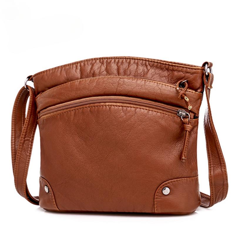 Soft PU Leather Shoulder Bag Women Retro Messenger Bag Double Zipper Female Crossbody Bag Big Capacity Daily Handbag