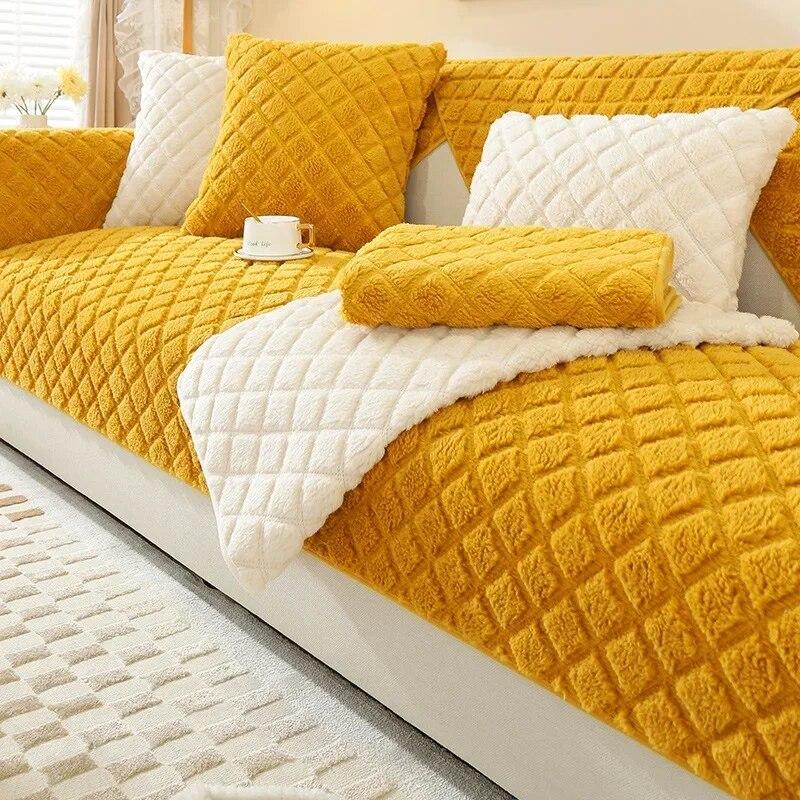 Winter Thick Dustproof Plush Sofa Mat Warm Fabric Plush Milk Plush Cushion Simple Modern Anti Slip Sofa Cover