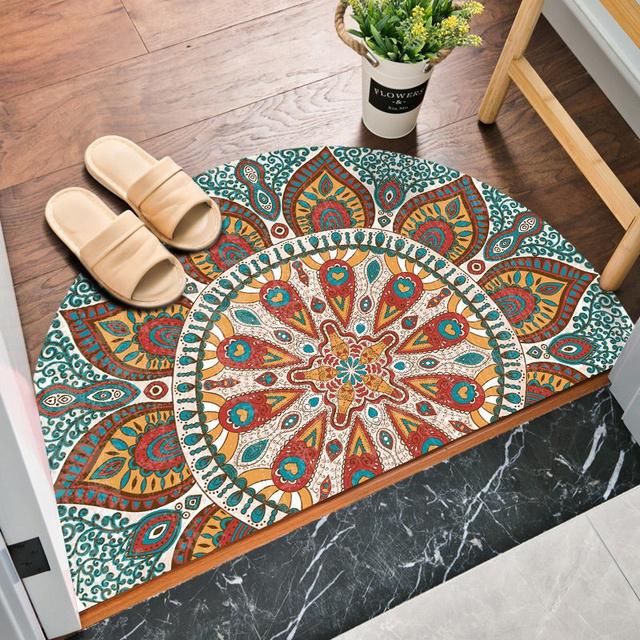 Semicircular Bohemia Rug Entrance Doormat Decorations Non -Slip Living Room Carpet Soft Absorbent Washable Floor Mat Bath Mats