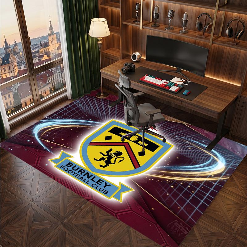 Burnley Football Print Crystal Velvet Rug, Comfortable Water Absorbent Non Slip Indoor Floor Carpet