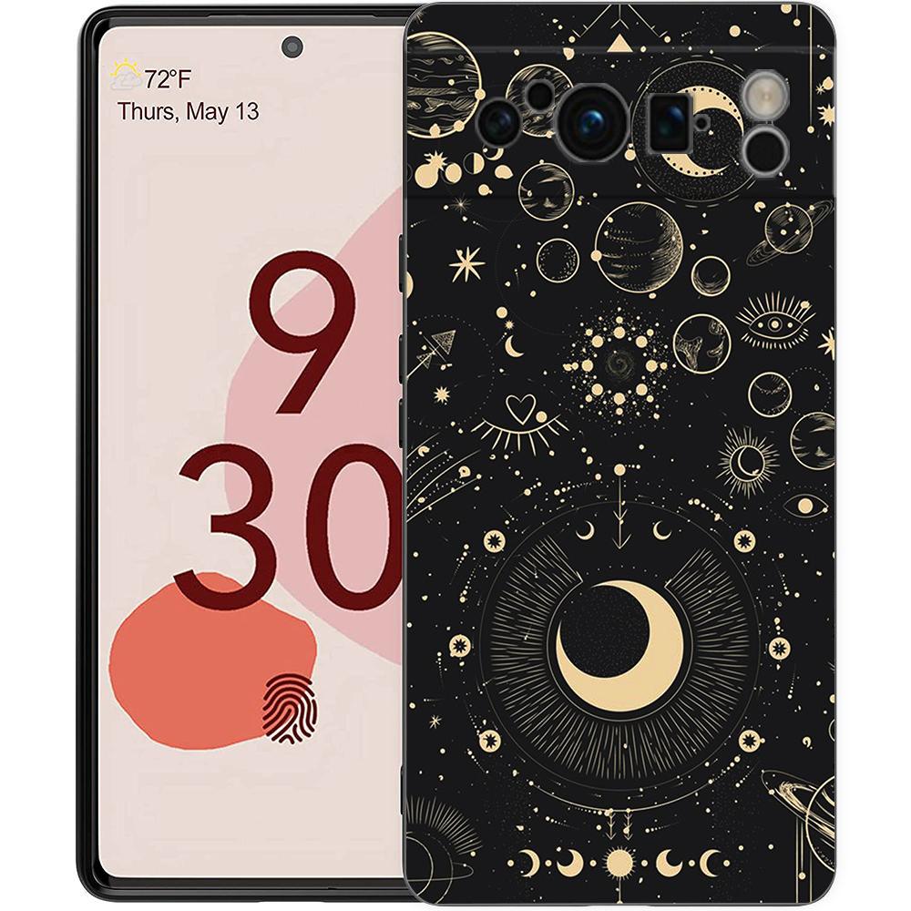 Чехол для телефона Google Pixel 6 7 8 9 Pro XL 8A 7A 6A Черный чехол Мягкий корпус Солнце Луна Облака Астрологический