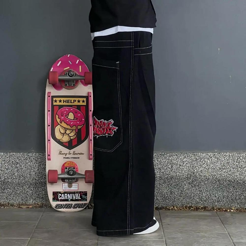 ZYLLO Хип-хоп Y2k Новый цвет Wexwear Вышитые Мешковатые Джинсы Уличная Одежда Джинсы Мужские Женские Высокая Посадка Широкие Брюки Харадзюку Черные Брюки