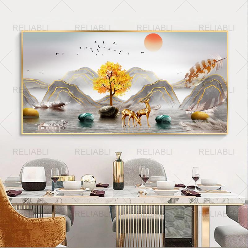 Современная абстрактная декоративная картина с оленьим деревом, лента, печать на холсте, настенные художественные картины для гостиной, светлый роскошный домашний декор