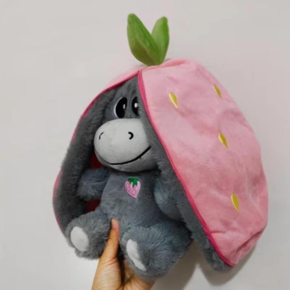12.6inch Luminous Breathing Doll Plush with Motion Lights Breathing Stuffed Doll Strawberry Donkey Cartoon Plush Doll
