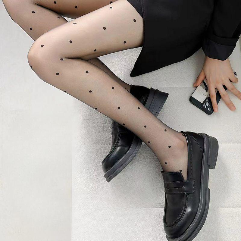 Черные чулки Сексуальные чулки с сердечками Mi-style Колготки в горошек Летние чулки с эффектом «нюд» Черный шелк Jk Ультратонкий стиль