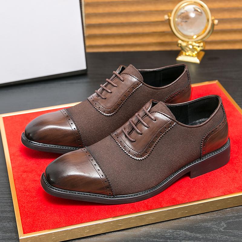 Size 38-46 Classic Men Block Shoes Men Fashion Splicing Pointed Leather Shoes Men Business Dress Shoes European Wedding Shoes