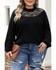 Azura Exchange Black Plus Size Ribbed Knit Lace Splicing High Neck Sweater