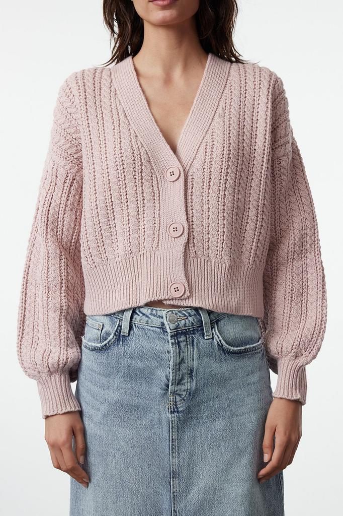Женский элегантный кардиган, укороченный пудровый кардиган из мягкого текстурированного трикотажа