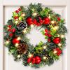 40CM Christmas Wreath with Red Berries, PE Leaves, and Pine Cones Ornaments