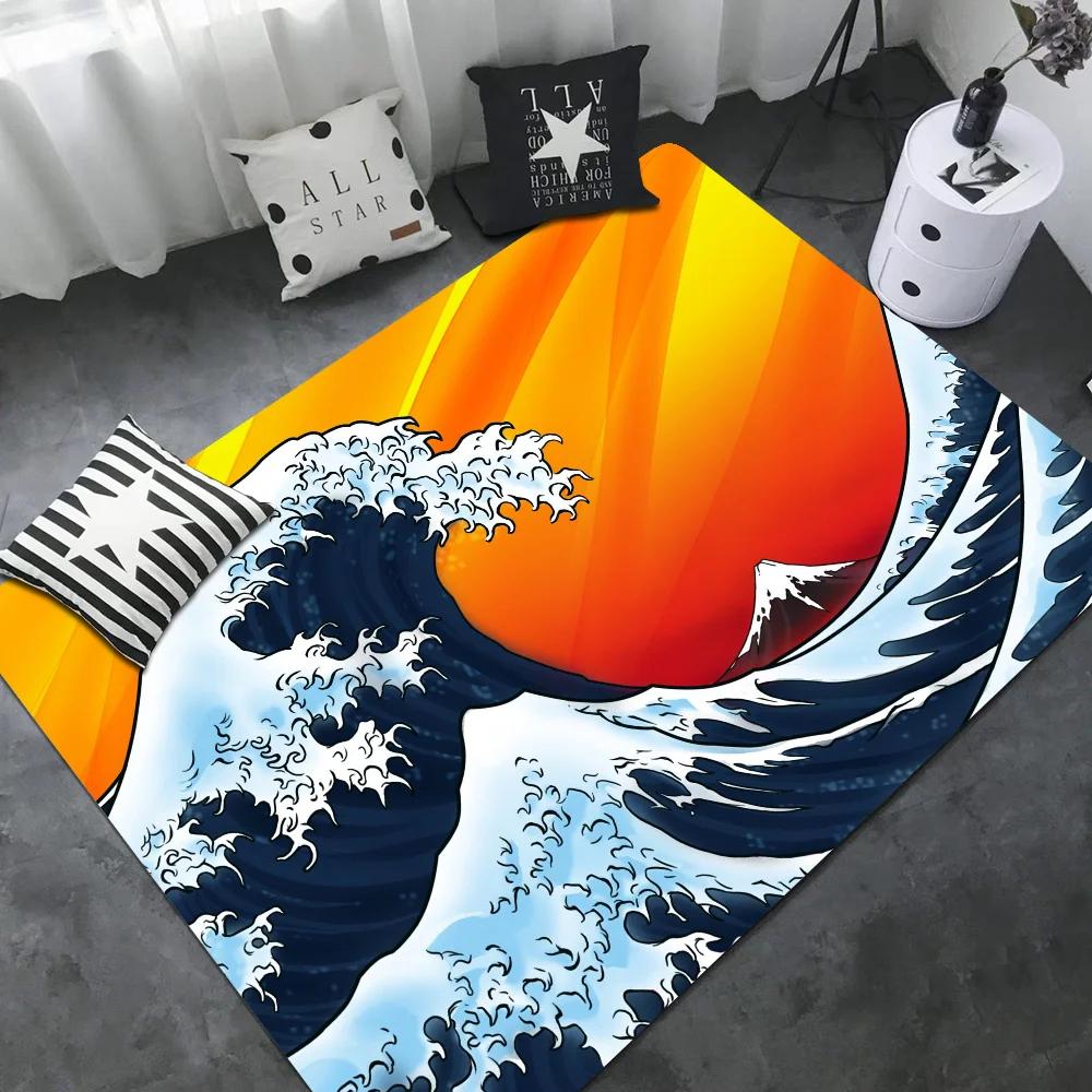 Японское волновое искусство коврик для пола ретро несколько вариантов ковер для гостиной кухни противоскользящий современный домашний декор