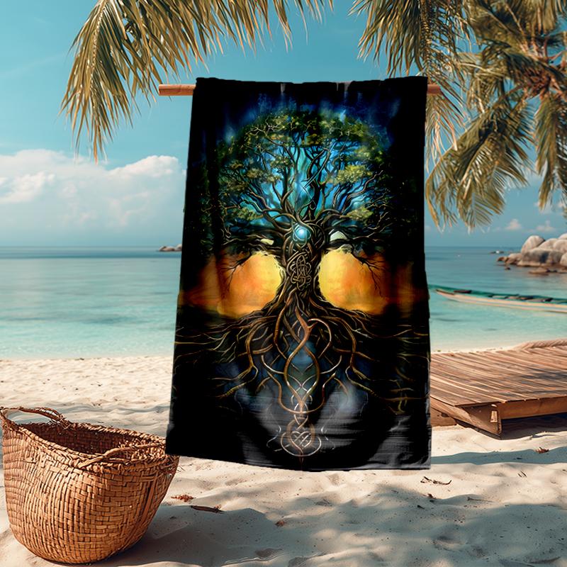 Viking Runes & Tree of Life Fashion Beach Towel: Ideal for Summer Adventures Soft, absorbent and quick drying suitable for swimming and bathing
