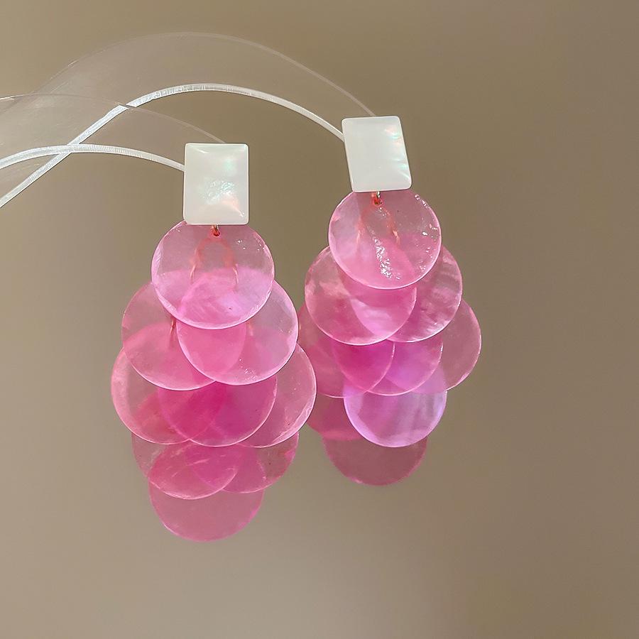 Tassel Stud Round French Shell Earrings Retro Exaggerated Style For A Unique Fashion Statement