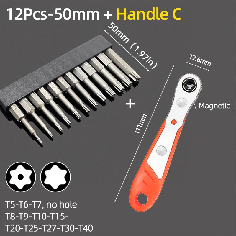 Набор бит для магнитной отвертки 50 мм, сверла с защитой от несанкционированного доступа, шестигранный хвостовик 1/4 дюйма, отвертка T5-T40, гаечный ключ-трещотка, ручной инструмент