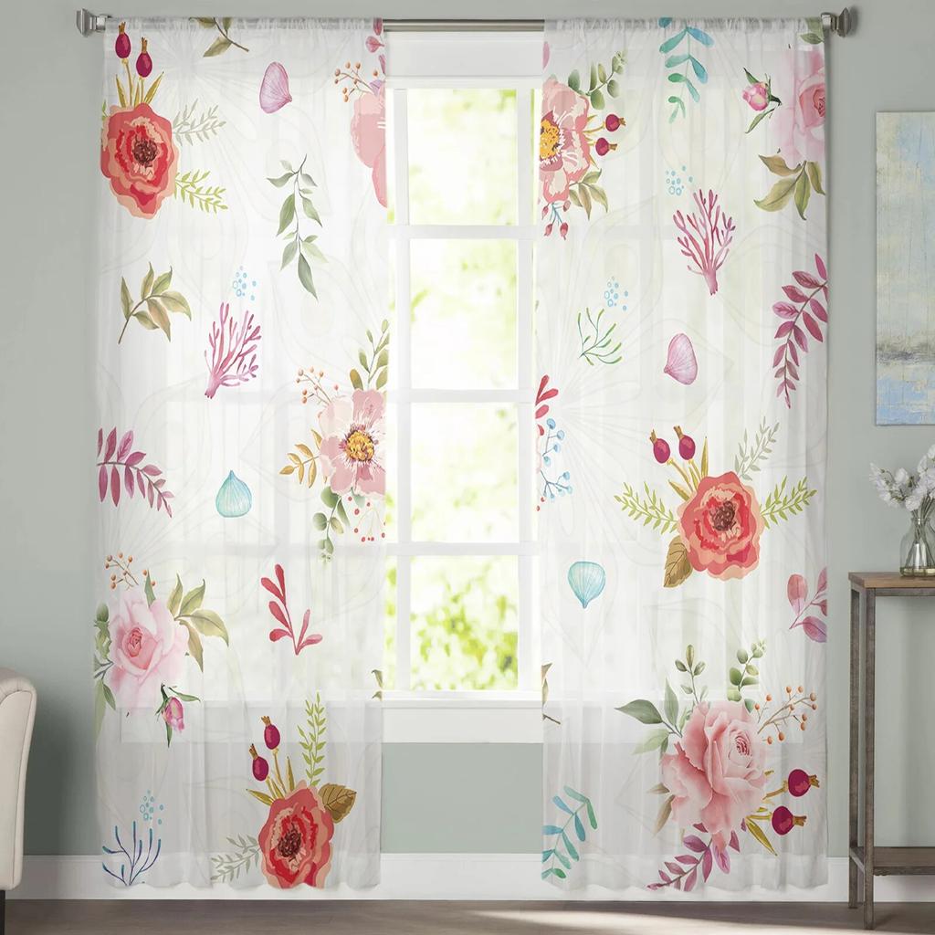 Прозрачные шторы с цветами и листвой для гостиной, спальни, детской комнаты, тюлевые занавески для окон