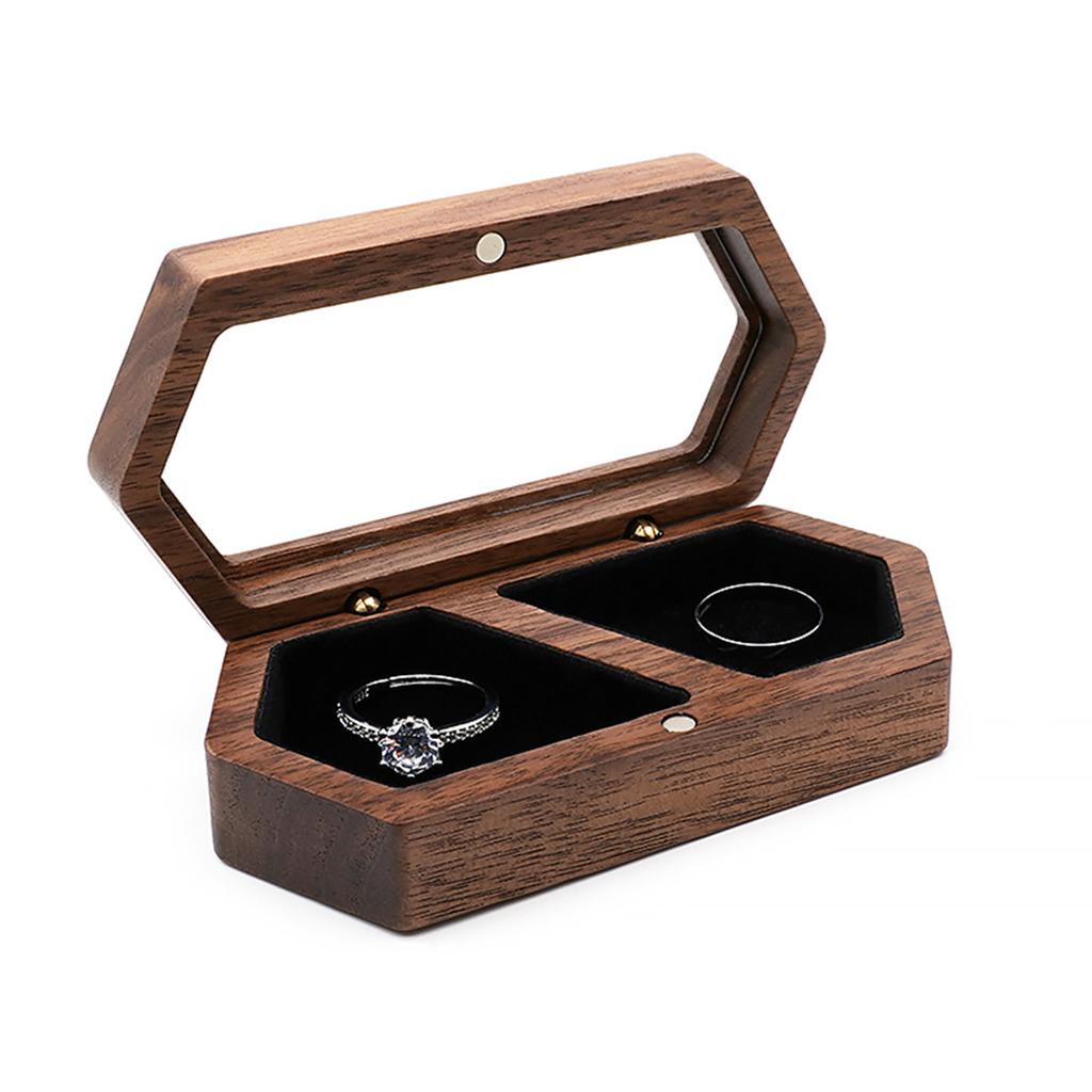 Мини-органайзер для ювелирных изделий, коробка для обручальных колец, дорожный футляр из орехового дерева, держатель для сережек для предложения, свадебная церемония