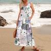 Женское летнее платье макси 2024, повседневное платье без рукавов с цветочным принтом и квадратным вырезом, струящиеся длинные пляжные элегантные сарафаны на бретелях с карманами