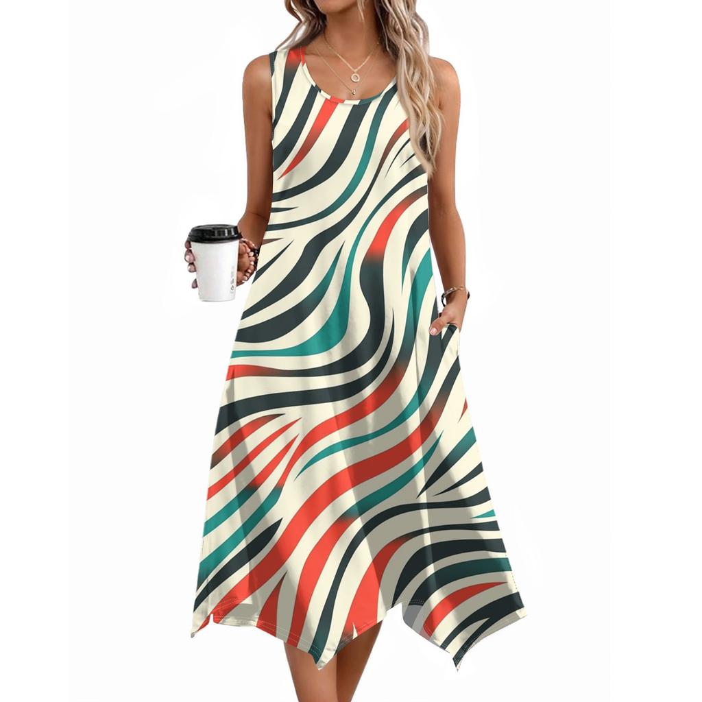 Women's Casual Dress For Summer Tank Dress Loose Beach Dress With Pockets Flare Midi Sundress