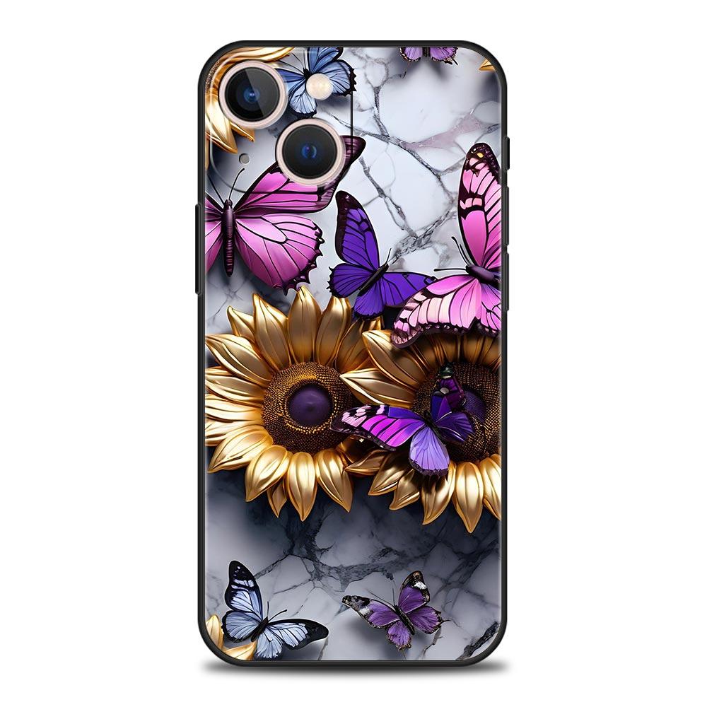 Модный Чехол-Бампер с Узором Бабочки и Цветы для iPhone 17 16 15 14 13 12 Pro Max 11 Pro Max 17 AIR Plus Мягкий ТПУ Корпус