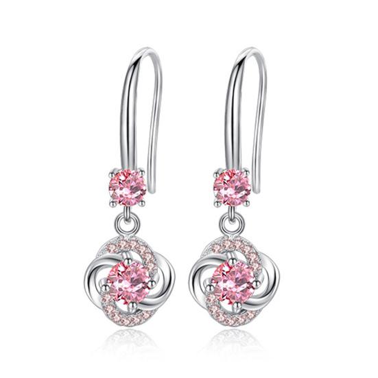 Women Rhinestone Cubic Zirconia Tassel Four-leaf Clover Hook Earrings Jewelry