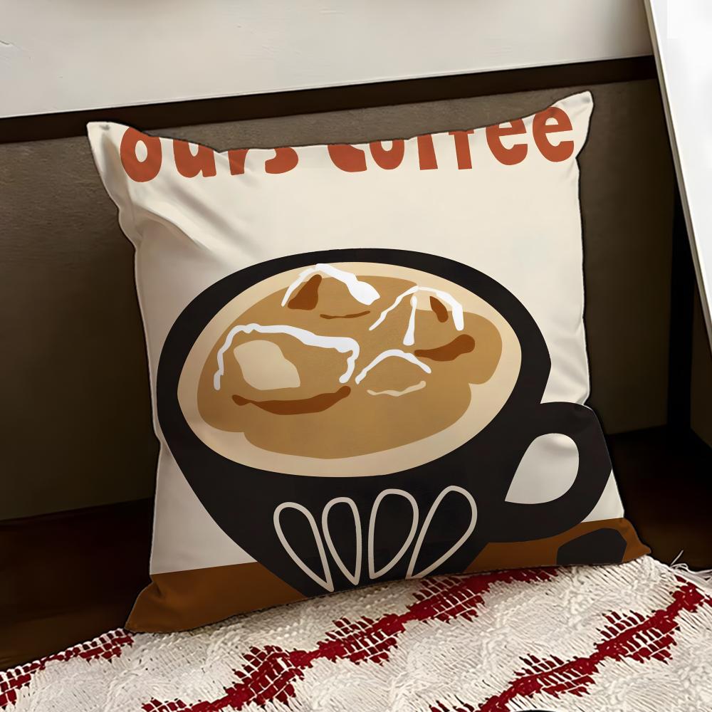 Creative Coffee Illustration Cushion Cover Reversible Soft Durable Pillow Cover Home Car MultiScene Use for Daily Comfort