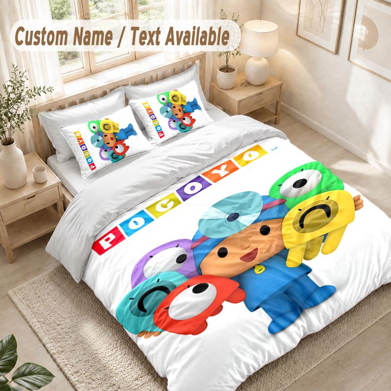 Pocoyó cartoon Bedding Set, 1 Duvet Cover & 2 Pillowcases Soft Comfortable Bedroom Home Textile Decor