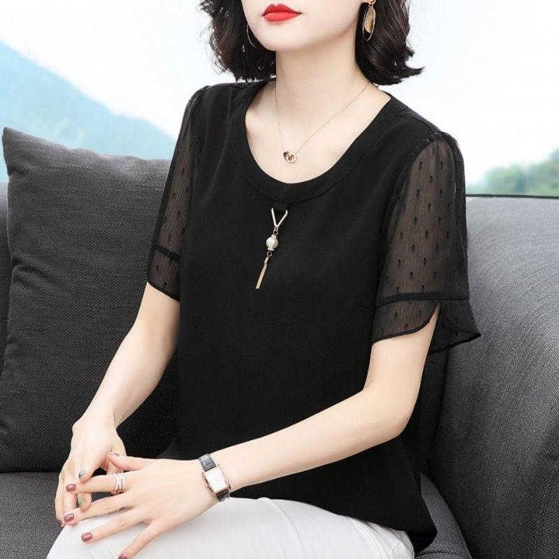 Шифоновые рубашки женская летняя одежда свободные рубашки большого размера с коротким рукавом топы