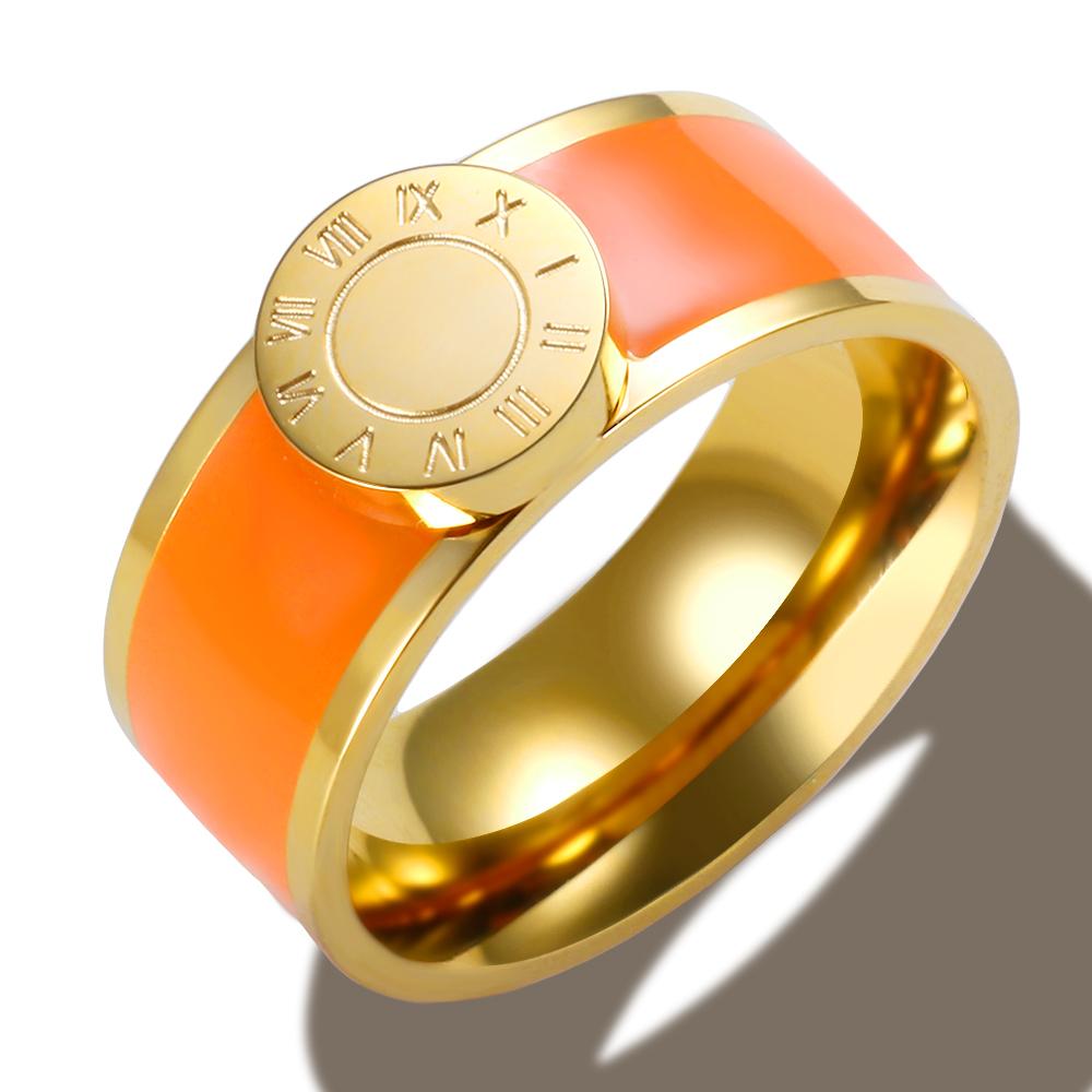 Stainless Steel Enamel Bangle Ring Set for Women Round Roman Numerals Gold Color Trend New Bangles Jewelry Set