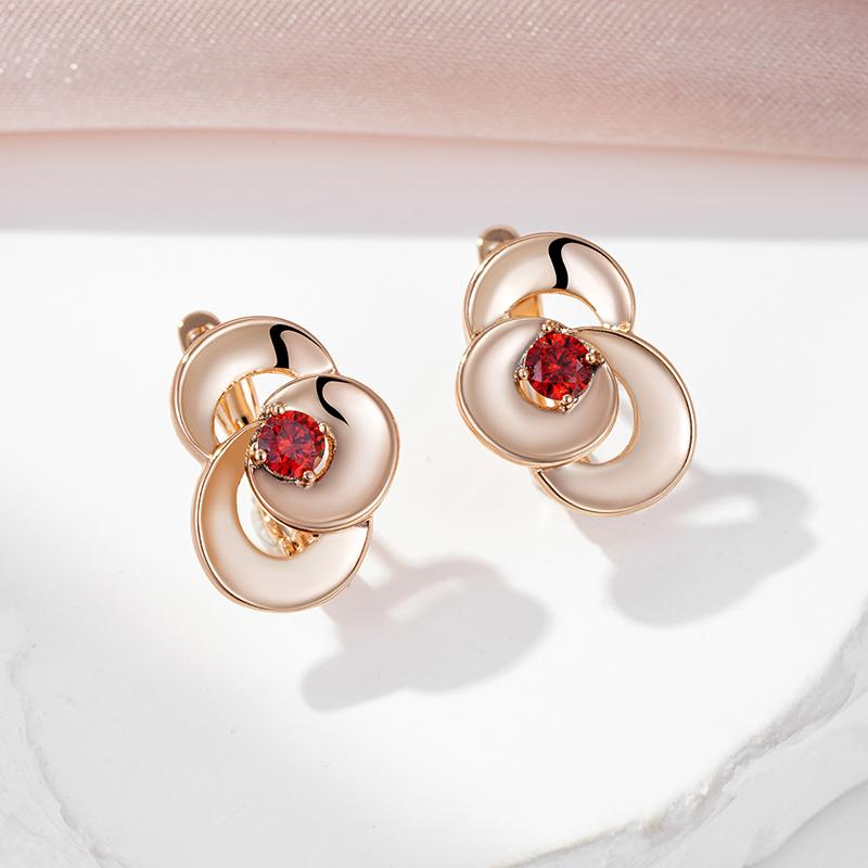 Женские серьги-подвески Kinel с красным цирконием в форме цветка, розовое золото, свадебные украшения для невесты