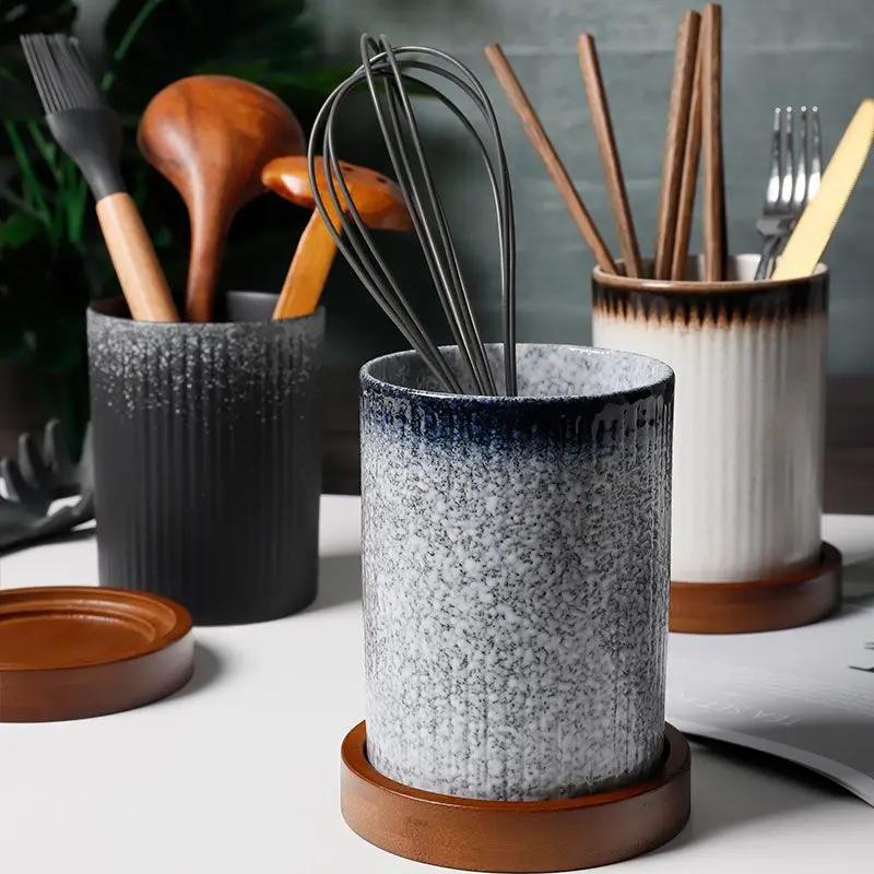 Ceramic Chopstick Bucket Drain Holder Household Kitchen Multifunctional Storage Tank Chopsticks Spoon Knife and Fork Storage