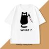 2025 Забавная футболка с принтом черного кота, хлопковая, с коротким рукавом, с круглым вырезом, футболка для мужчин и женщин, дышащая, унисекс, свободная, для любителей кошек
