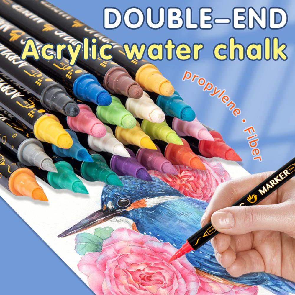 Упаковка из 36 акриловых маркеров, яркий ассортимент цветов, двойной наконечник, быстросохнущий, нетоксичный, для детей и взрослых 