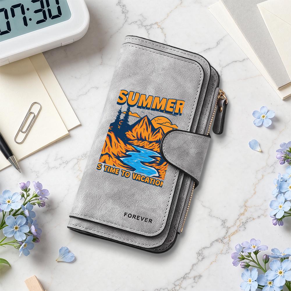 Summer Vacation Print Purse Casual Daily Wallet with Multi Card Slots