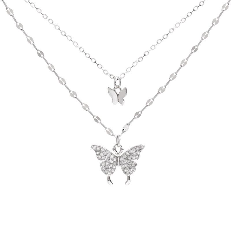 S925 Silver Double Layer Butterfly Necklace – Elegant European & American Design