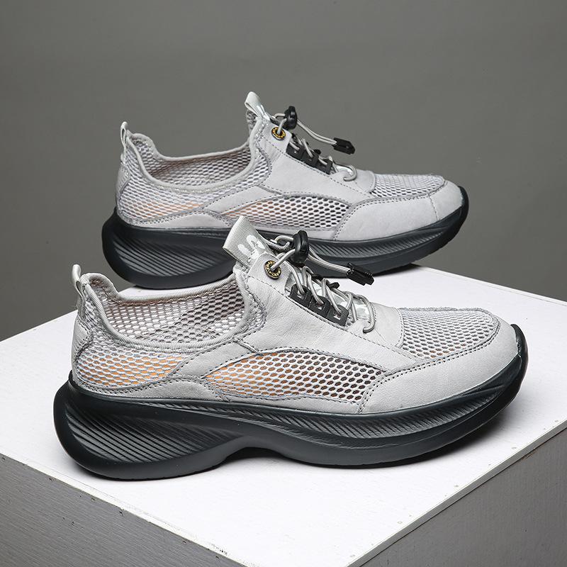 Spring and summer fashion one-pedal casual hollow men's shoes leather elastic band trendy shoes outdoor breathable men's shoes
