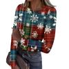 Женская и зимняя футболка с тонким низом, модная повседневная футболка с рождественским принтом и круглым вырезом, длинный рукав