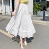 Matching Chic Lady's White Skirt Sweet Girl's Cake Skirt Elastic Waist A-Line Mid Length Flare Skirt Casual Vintage Women Skirt